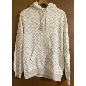 Vans Sweatshirt Mens Small Hoodie Pullover Sweater Checkered Tan White